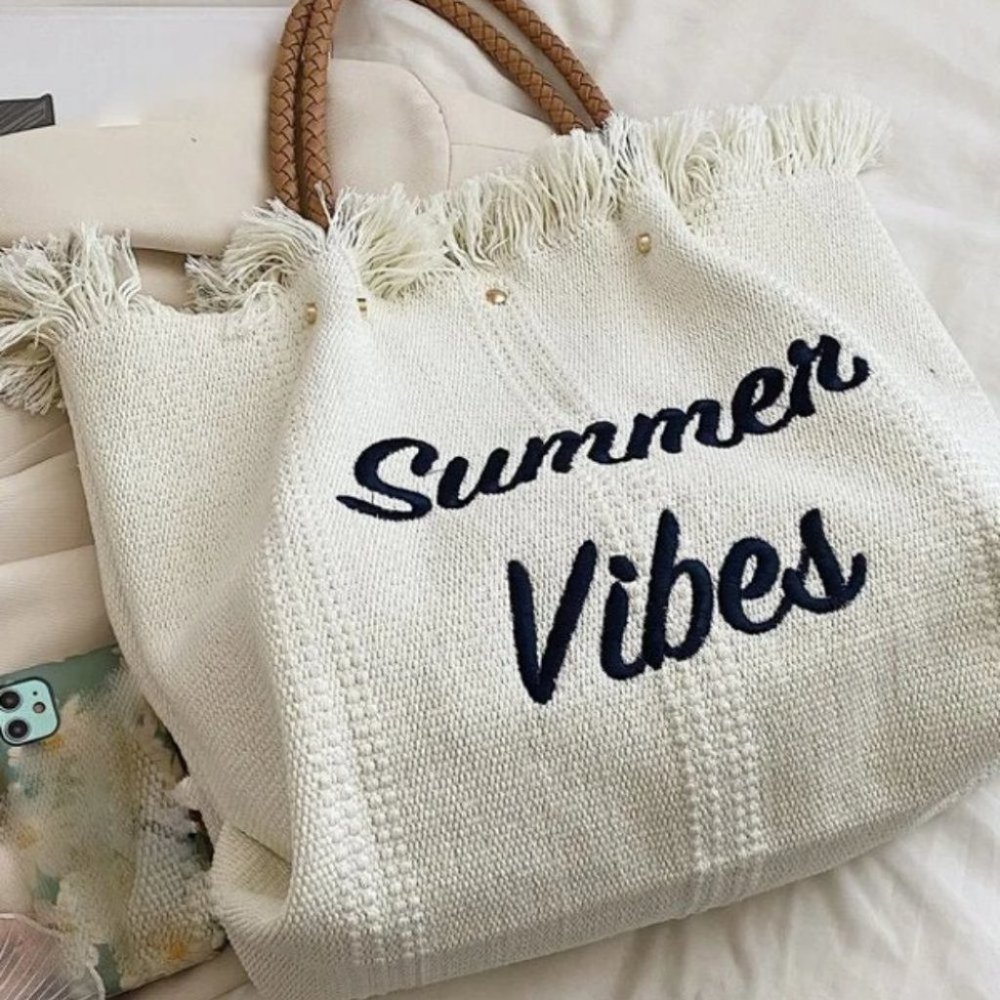Letter Embroidered Fringe Trim canvas Crochet Bag - Picture 3 of 8
